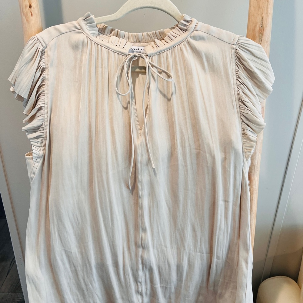 Current Air Pleated Cap-Sleeve Blouse in Light Beige